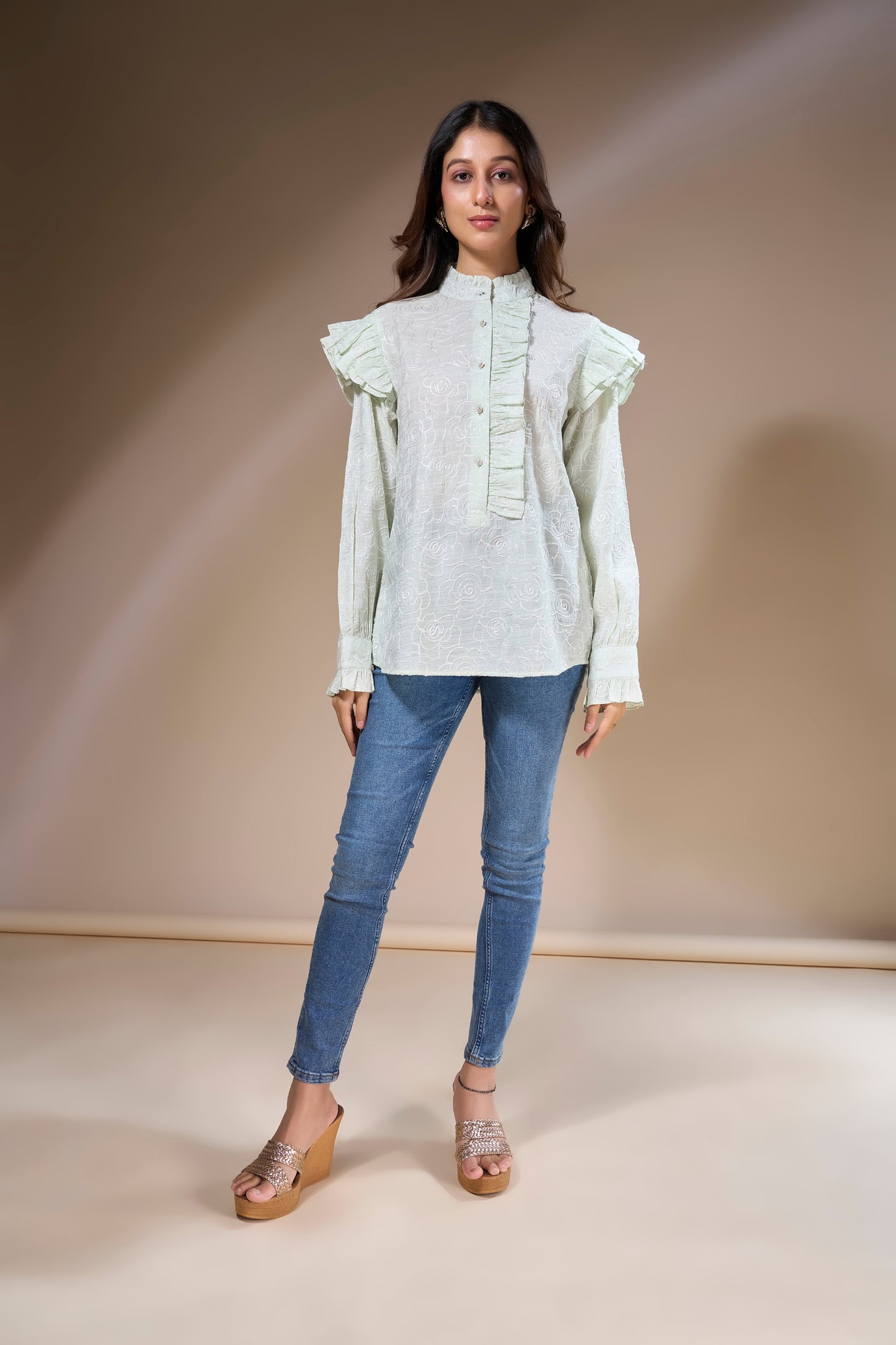 Rose Embroidered Ruffle Top