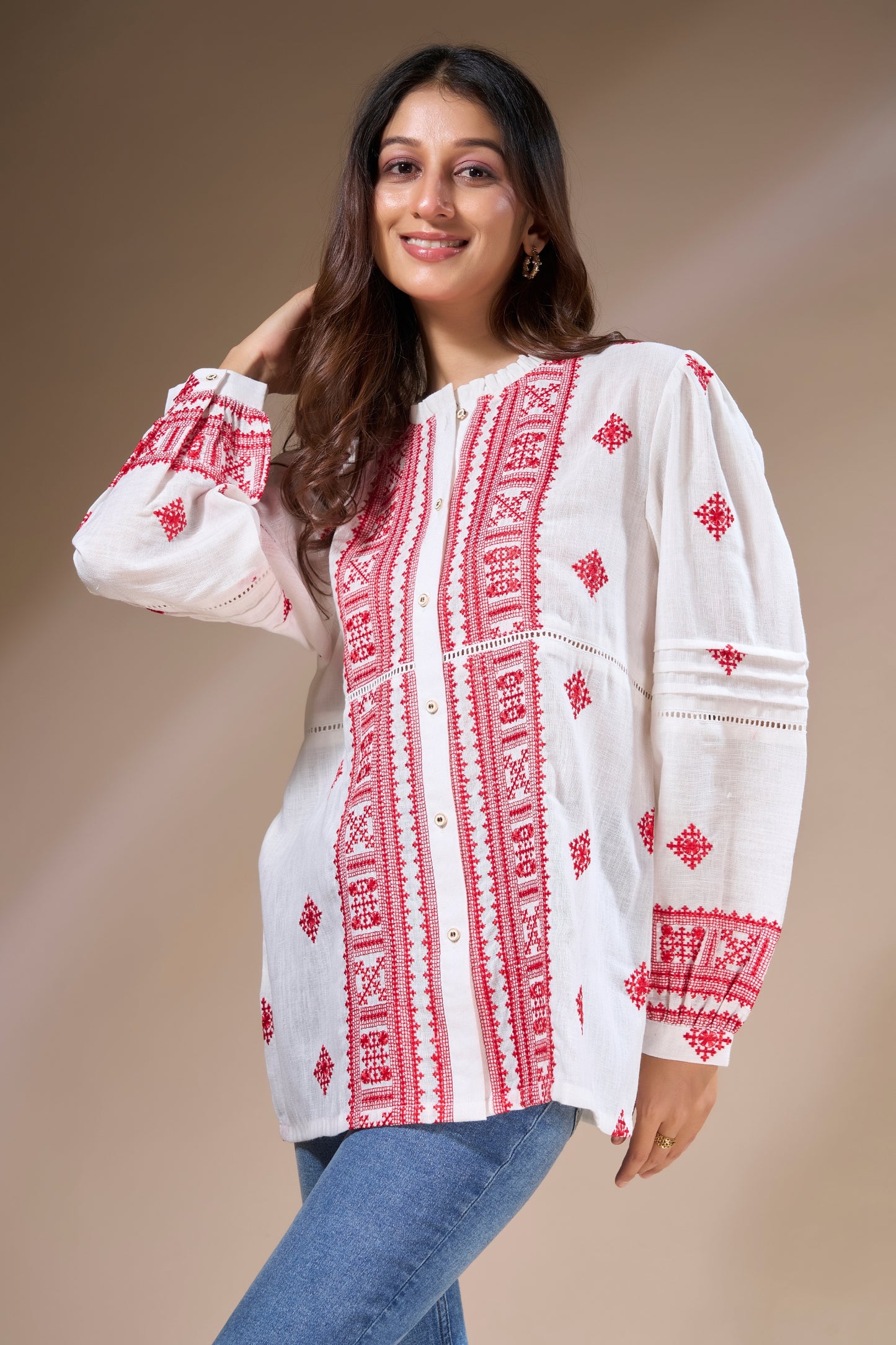 White Embroidered Long Sleeve