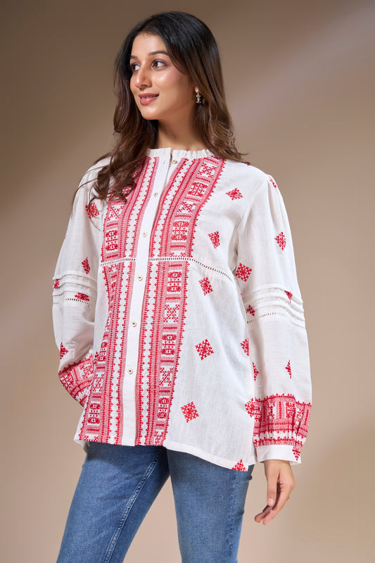 White Embroidered Long Sleeve