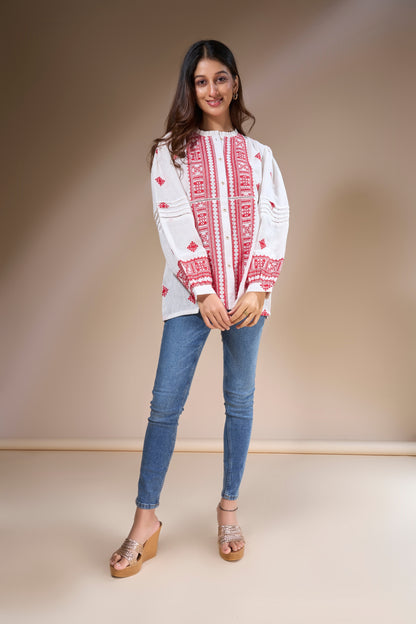 White Embroidered Long Sleeve