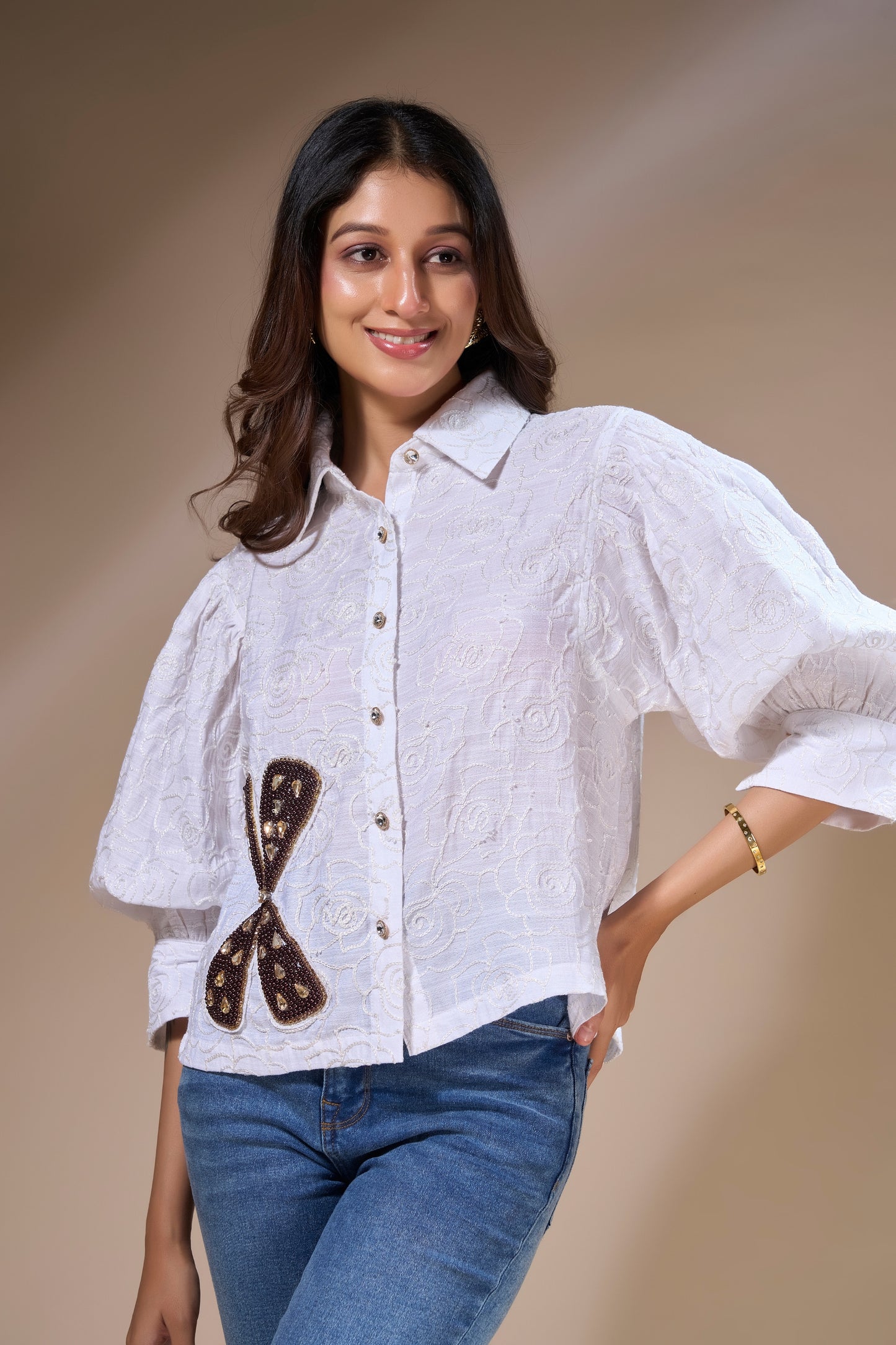 White Long Sleeve Contemporary Shirt