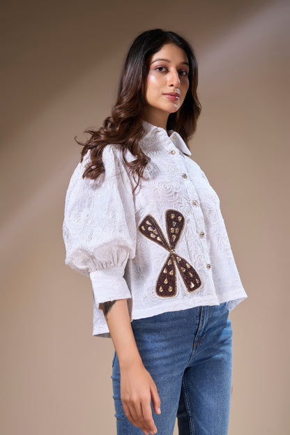 White Long Sleeve Contemporary Shirt