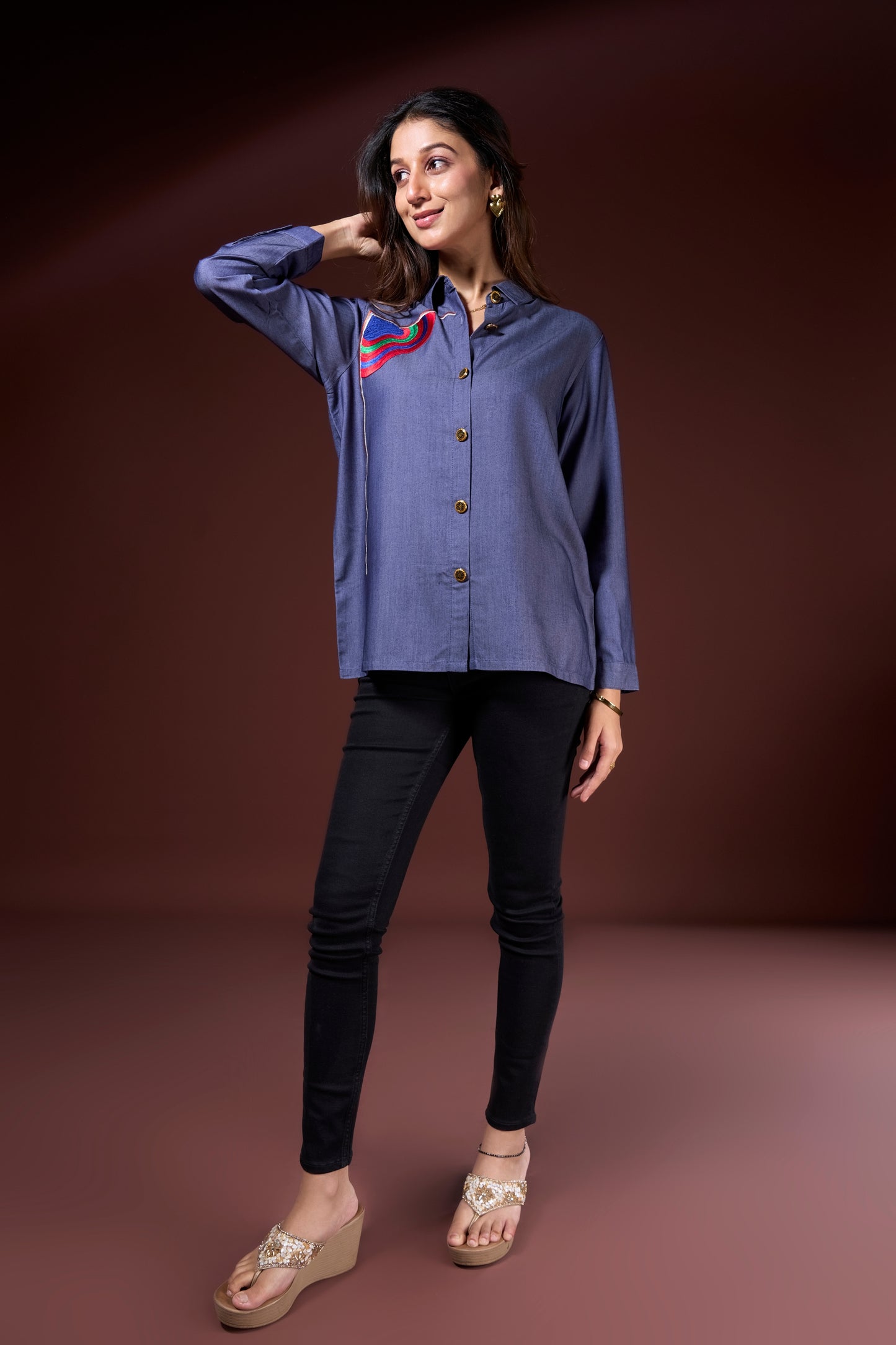 Rainbow Embroidered Denim Shirt