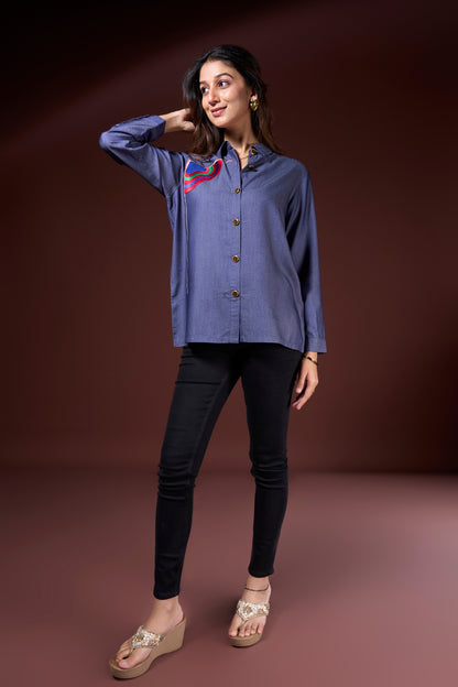 Rainbow Embroidered Denim Shirt