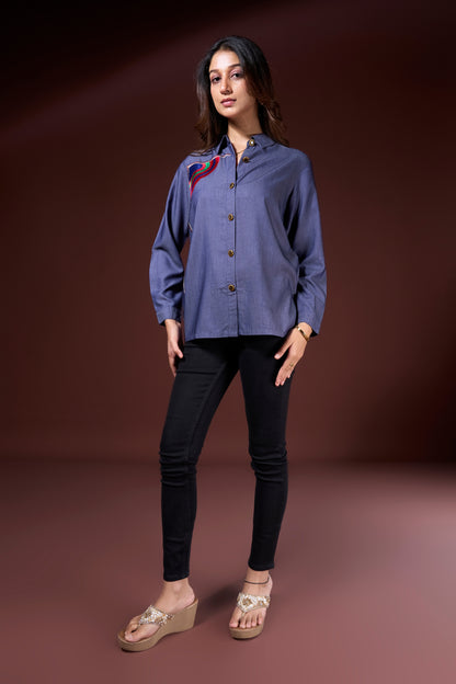 Rainbow Embroidered Denim Shirt