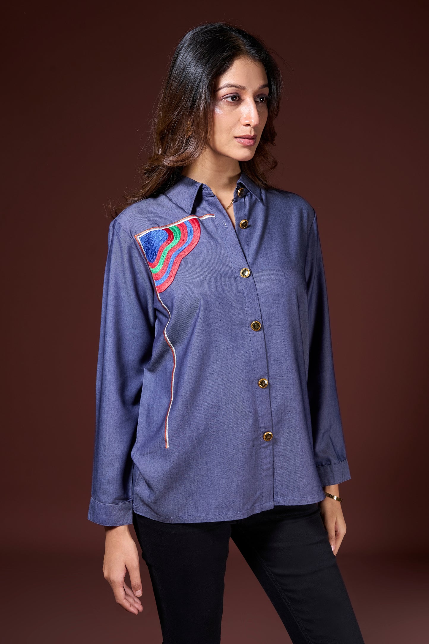 Rainbow Embroidered Denim Shirt