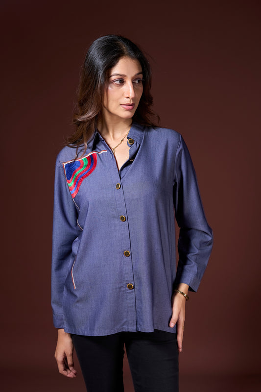 Rainbow Embroidered Denim Shirt