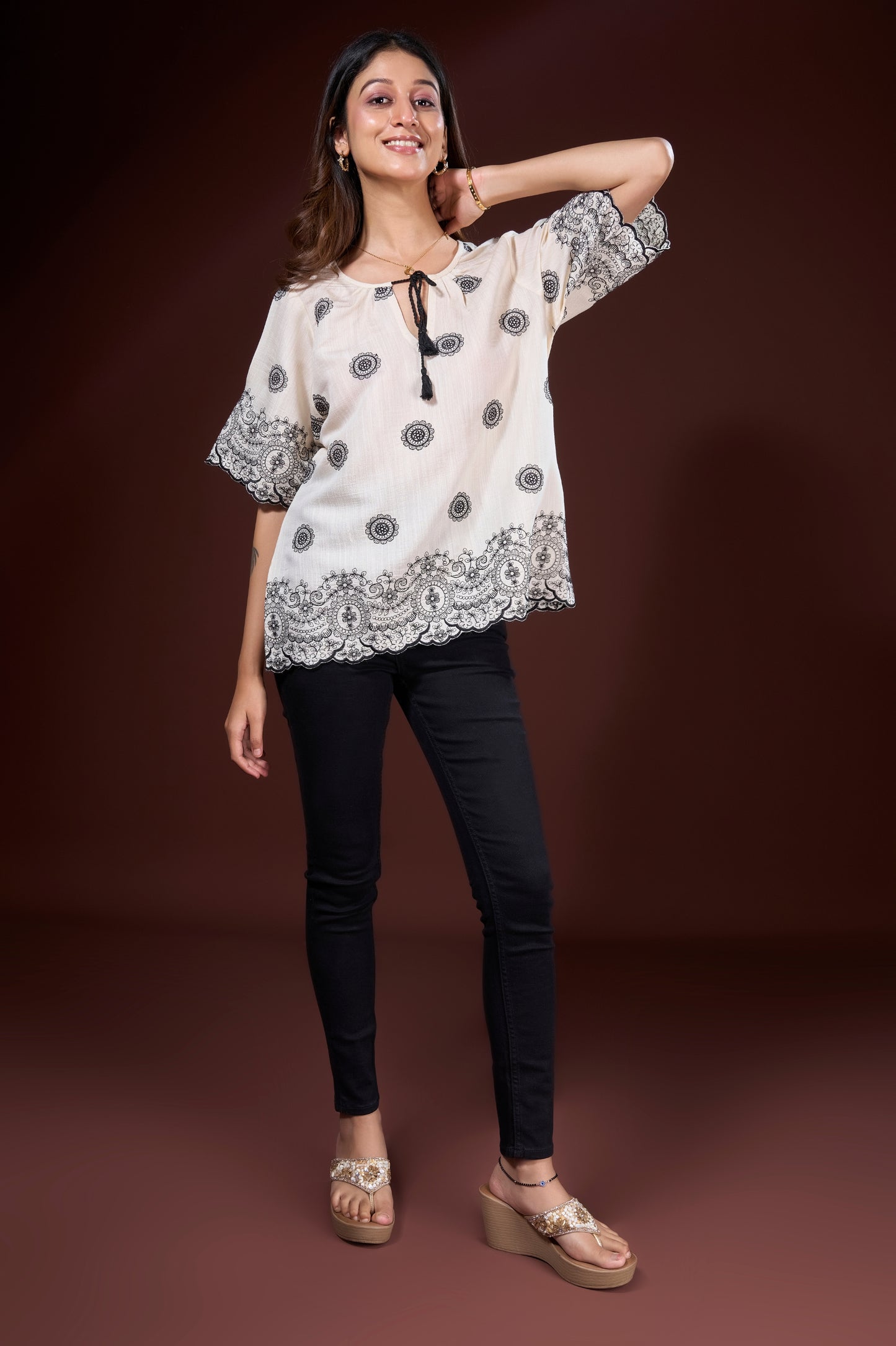 Ivory Bloom Embroidered Top