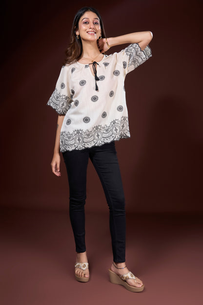 Ivory Bloom Embroidered Top