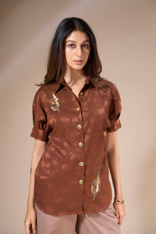 Beaded Leaf Jacquard Shirt