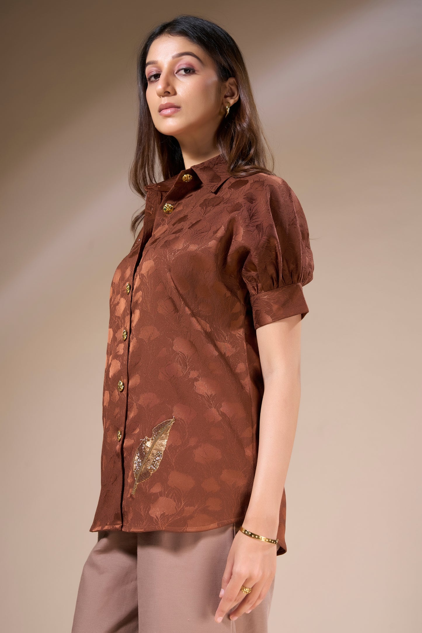 Beaded Leaf Jacquard Shirt