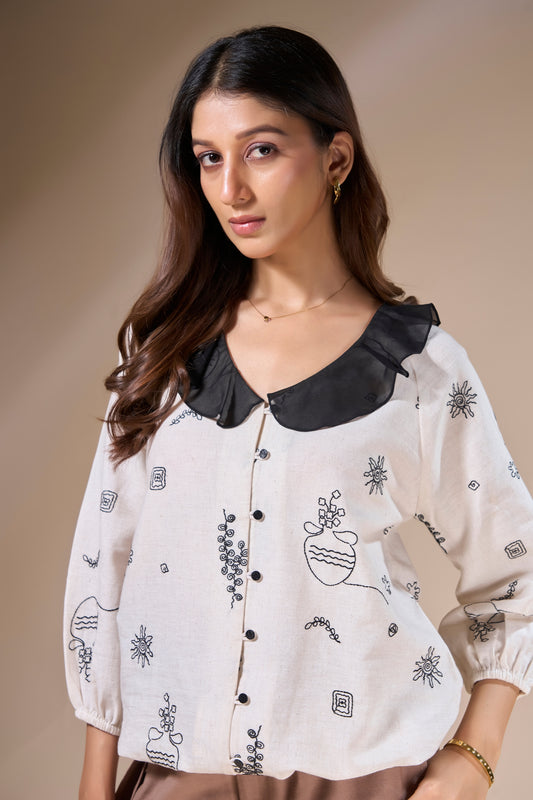 Floral Embroidered Cotton Top