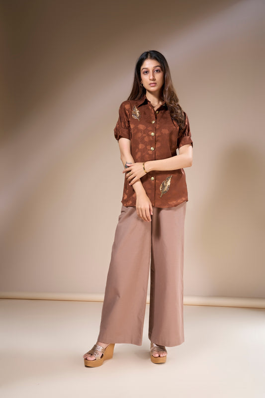 Beaded Leaf Jacquard Shirt