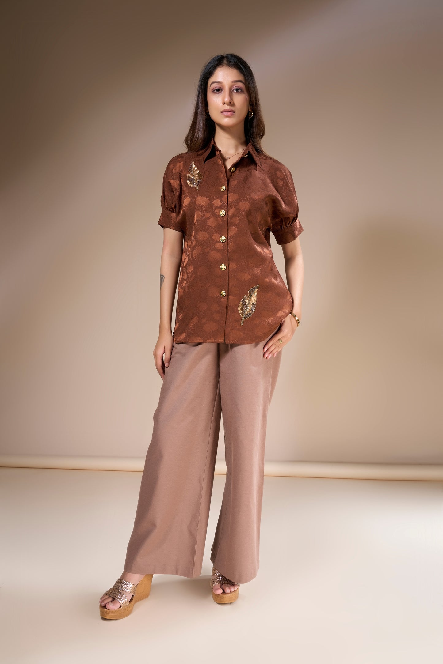 Beaded Leaf Jacquard Shirt