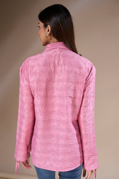 Pink Embroidered Pocket Shirt