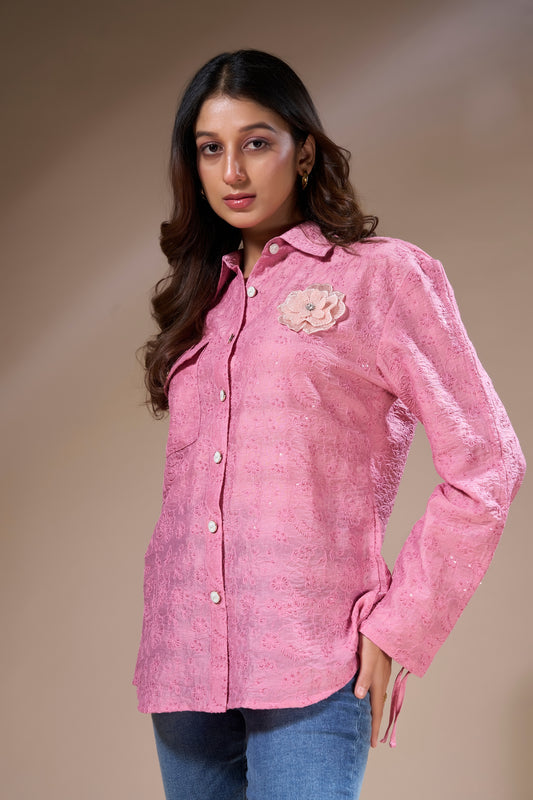 Pink Embroidered Pocket Shirt
