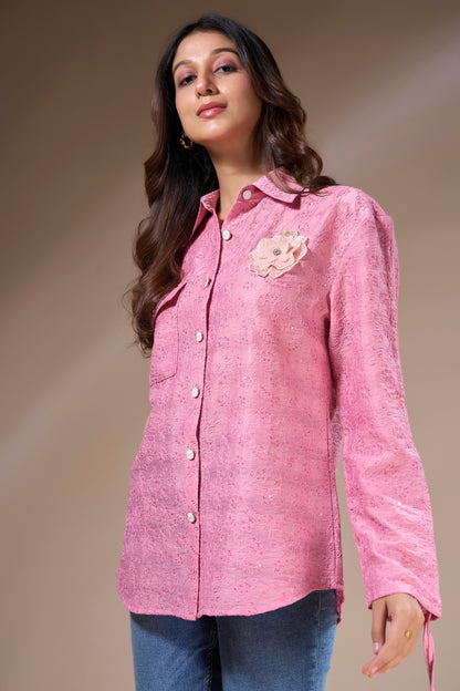 Pink Embroidered Pocket Shirt