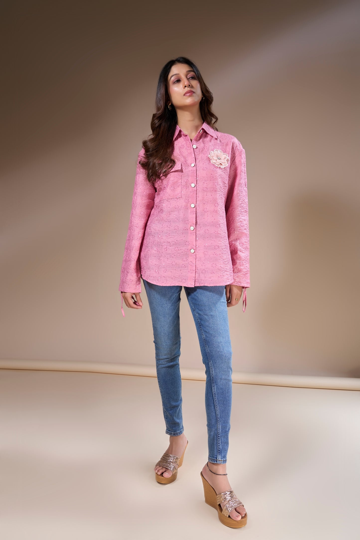 Pink Embroidered Pocket Shirt