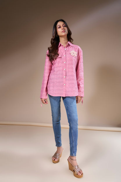 Pink Embroidered Pocket Shirt