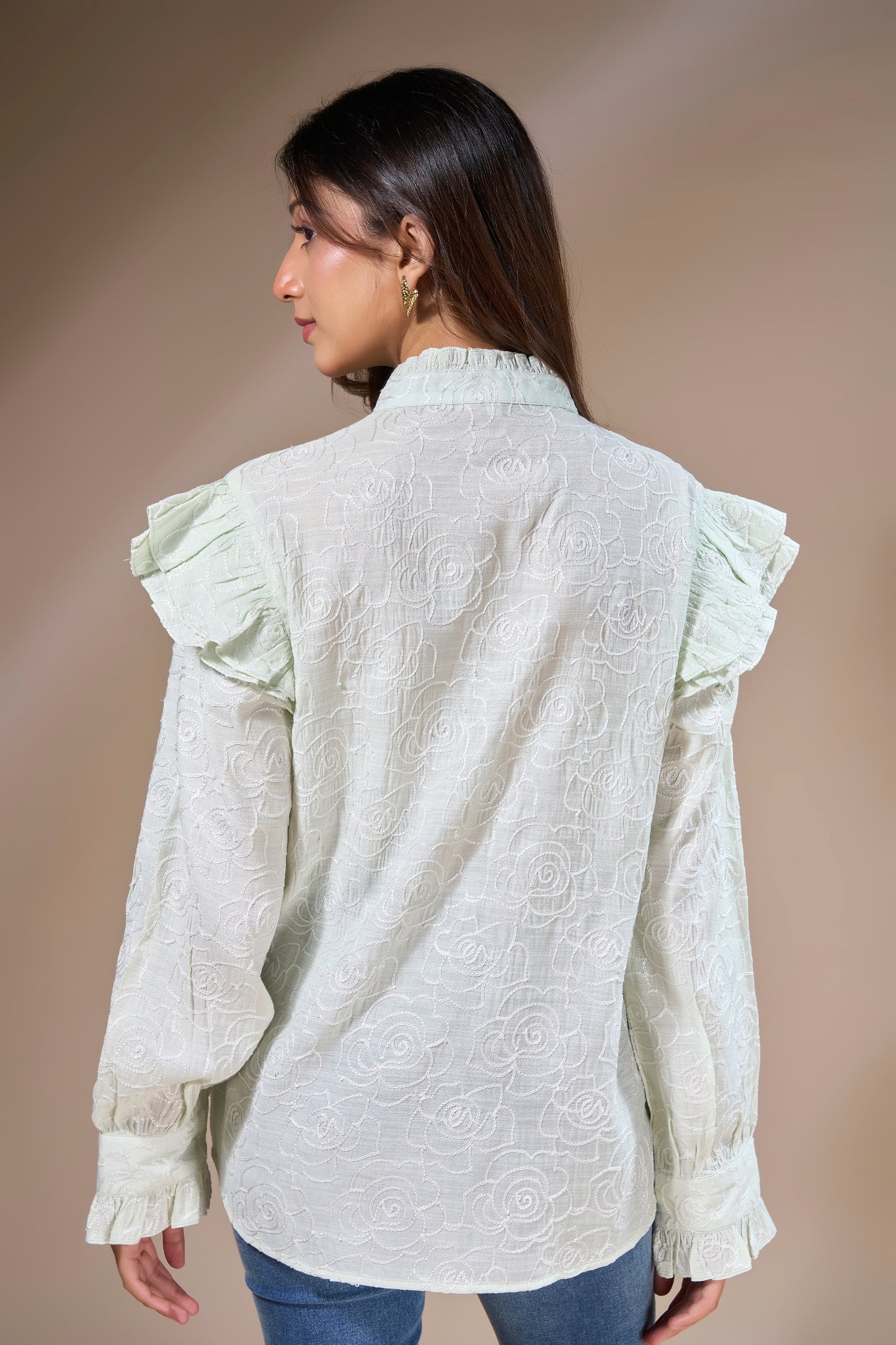 Rose Embroidered Ruffle Top
