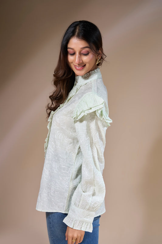 Rose Embroidered Ruffle Top