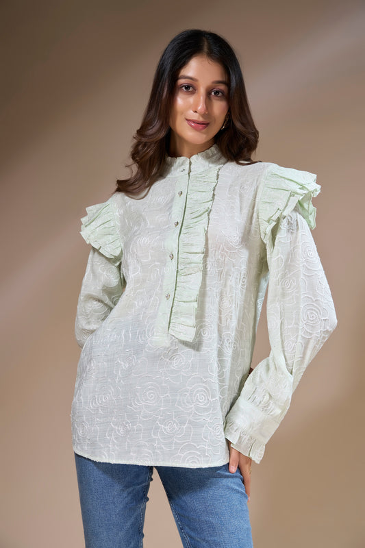 Rose Embroidered Ruffle Top