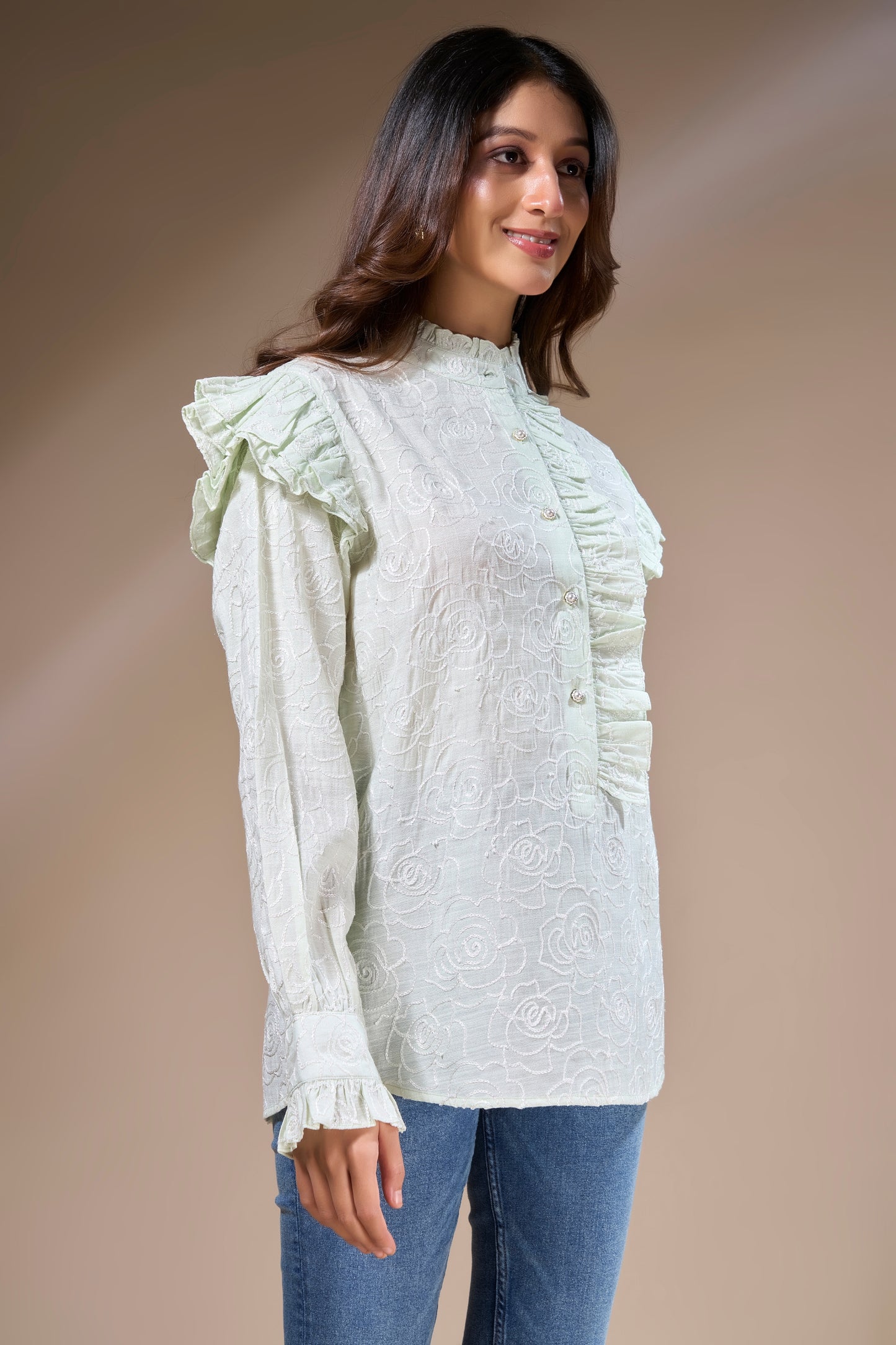 Rose Embroidered Ruffle Top