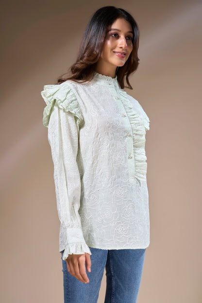 Rose Embroidered Ruffle Top
