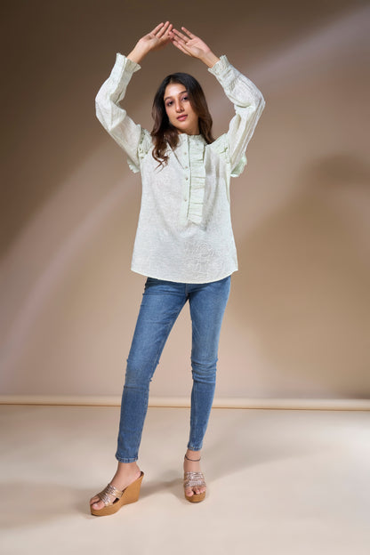 Rose Embroidered Ruffle Top