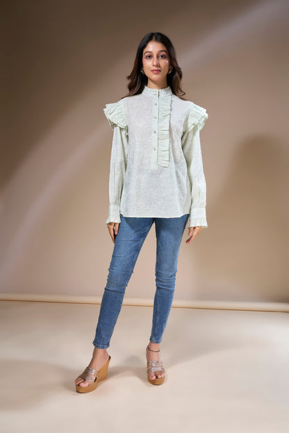 Rose Embroidered Ruffle Top