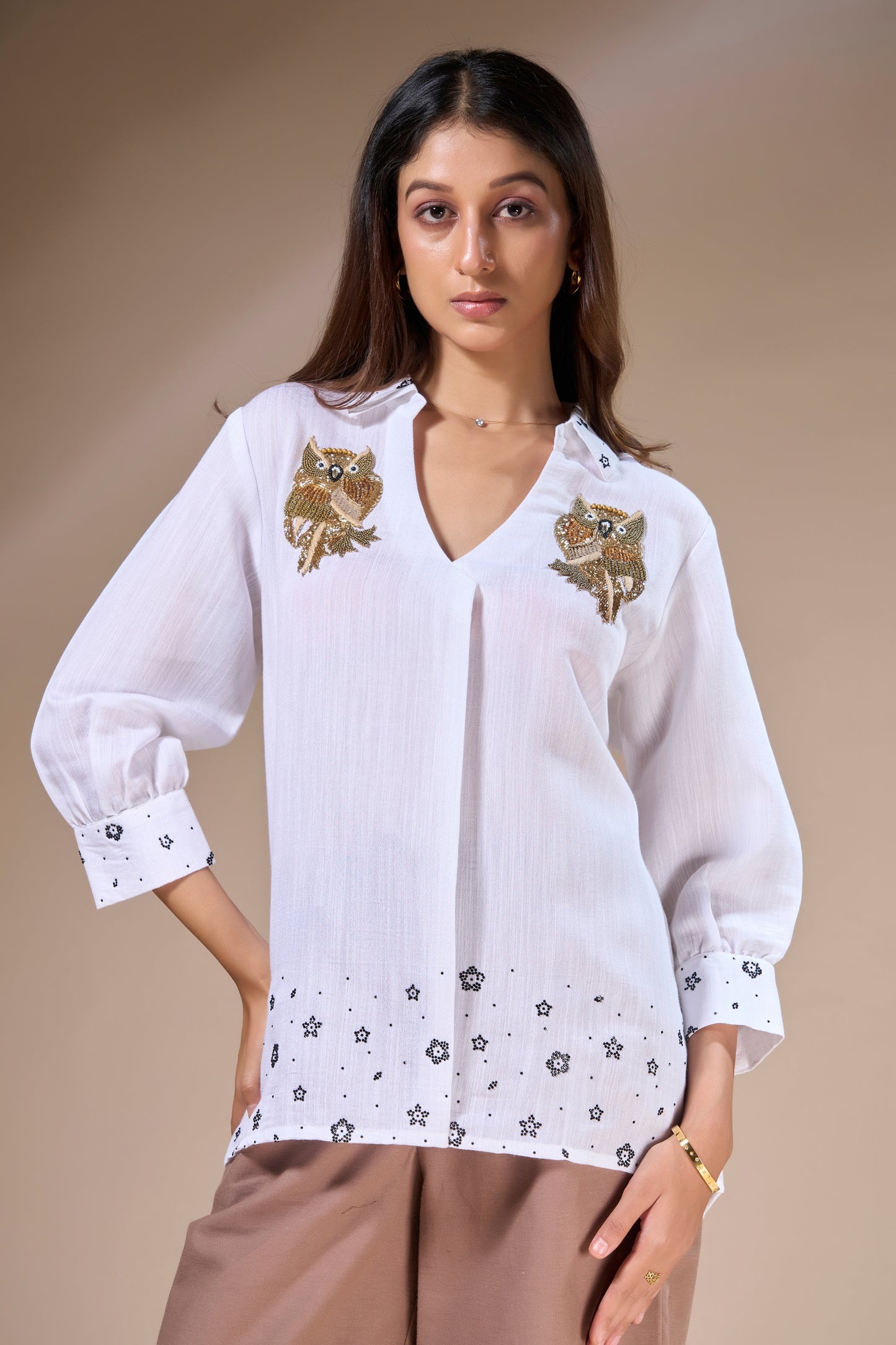 Off white Embroidered Owl Linen Shirt