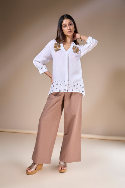 Off white Embroidered Owl Linen Shirt