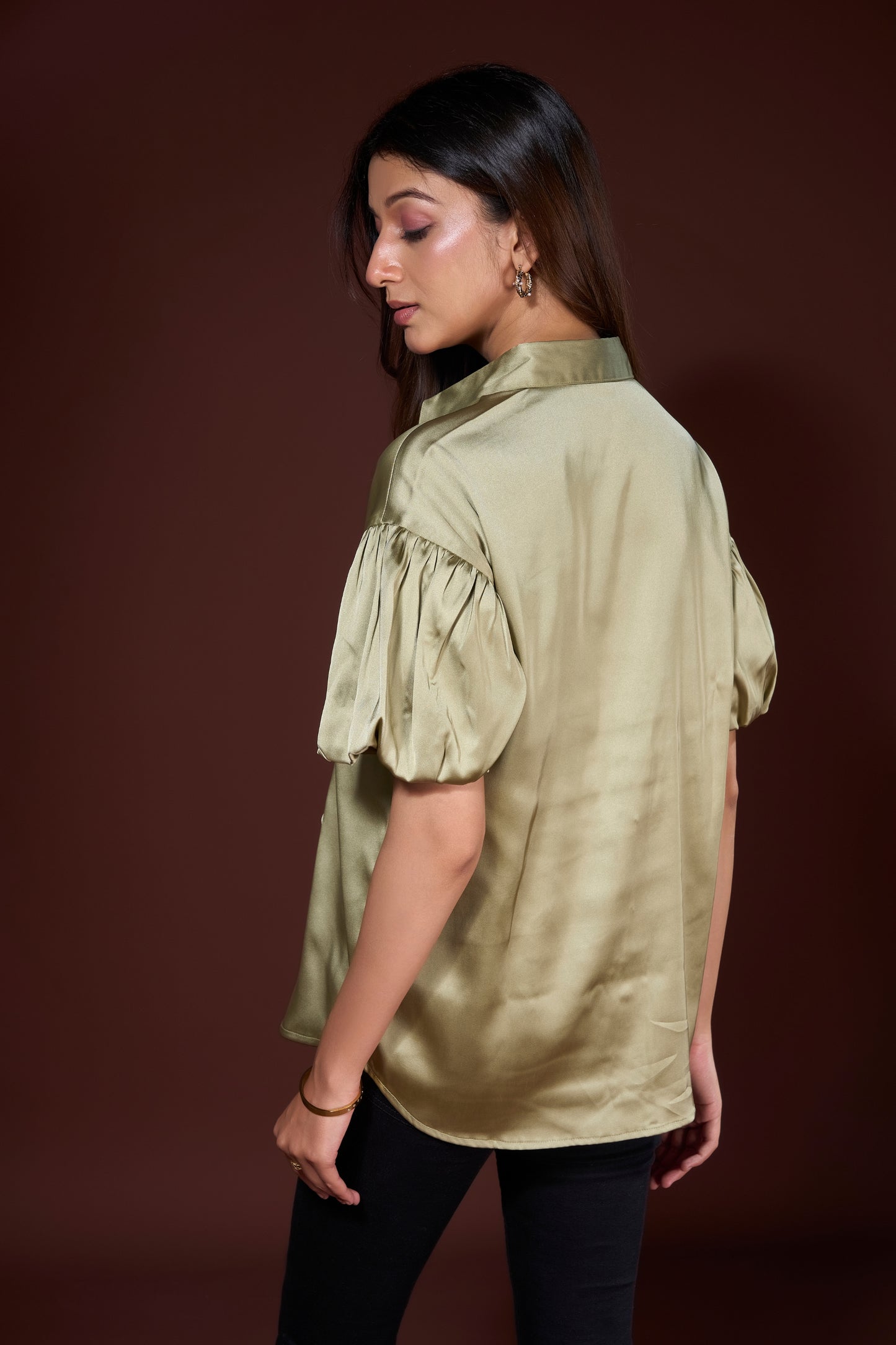 Butterfly Embroidered Satin Top