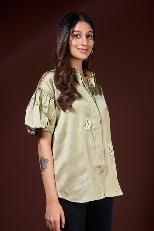 Butterfly Embroidered Satin Top