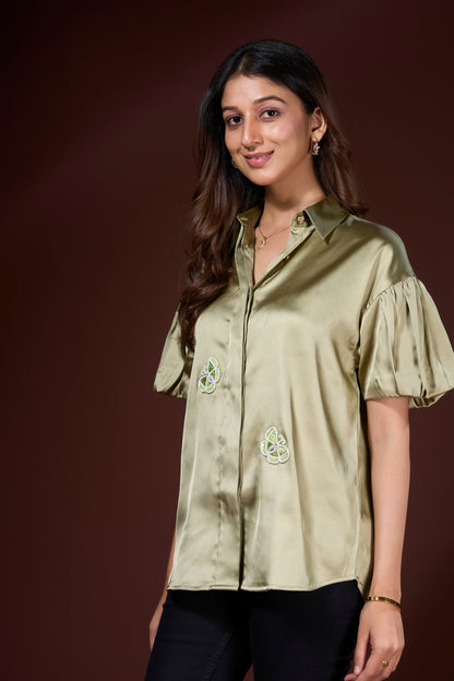 Butterfly Embroidered Satin Top