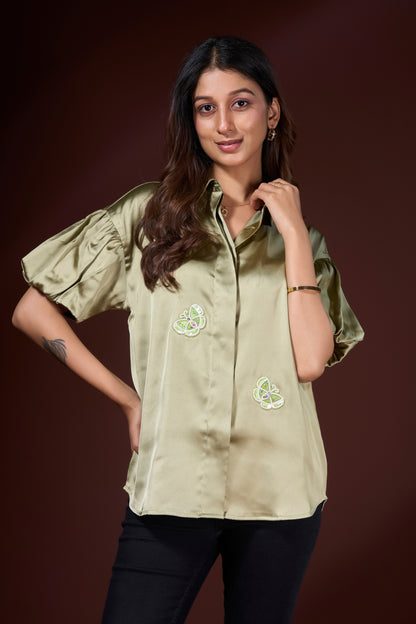 Butterfly Embroidered Satin Top