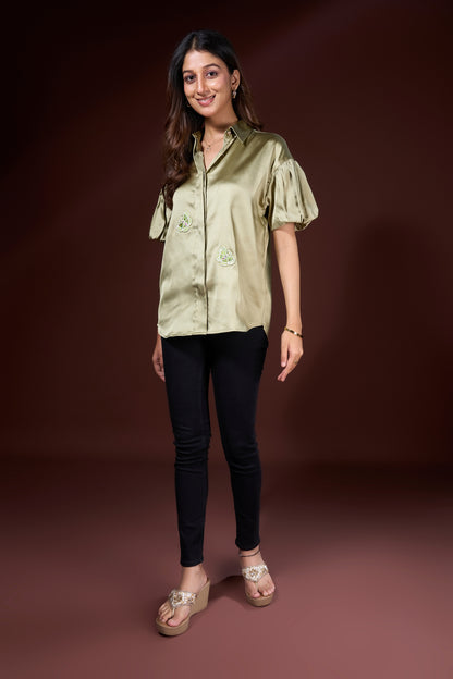 Butterfly Embroidered Satin Top