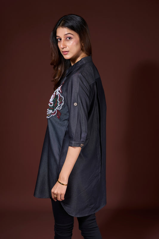 Embroidered Denim Tunic