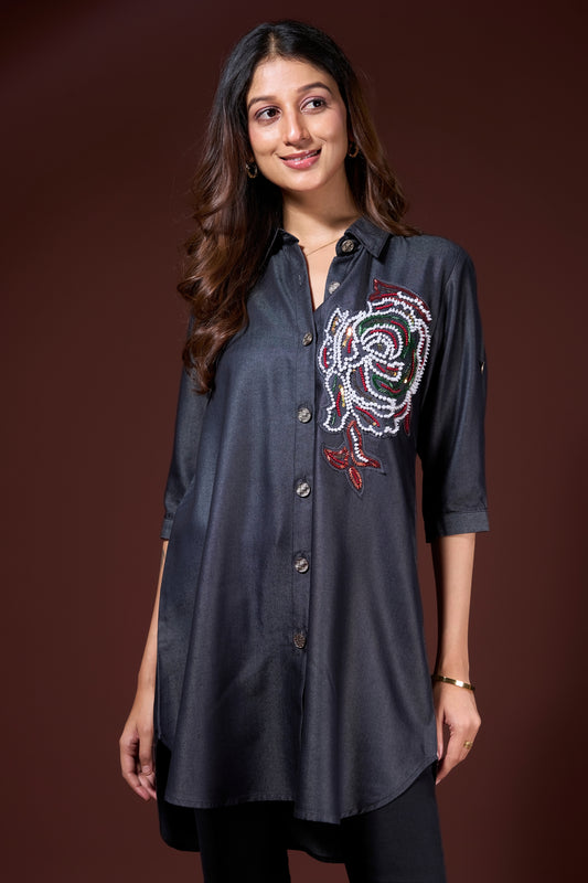 Embroidered Denim Tunic