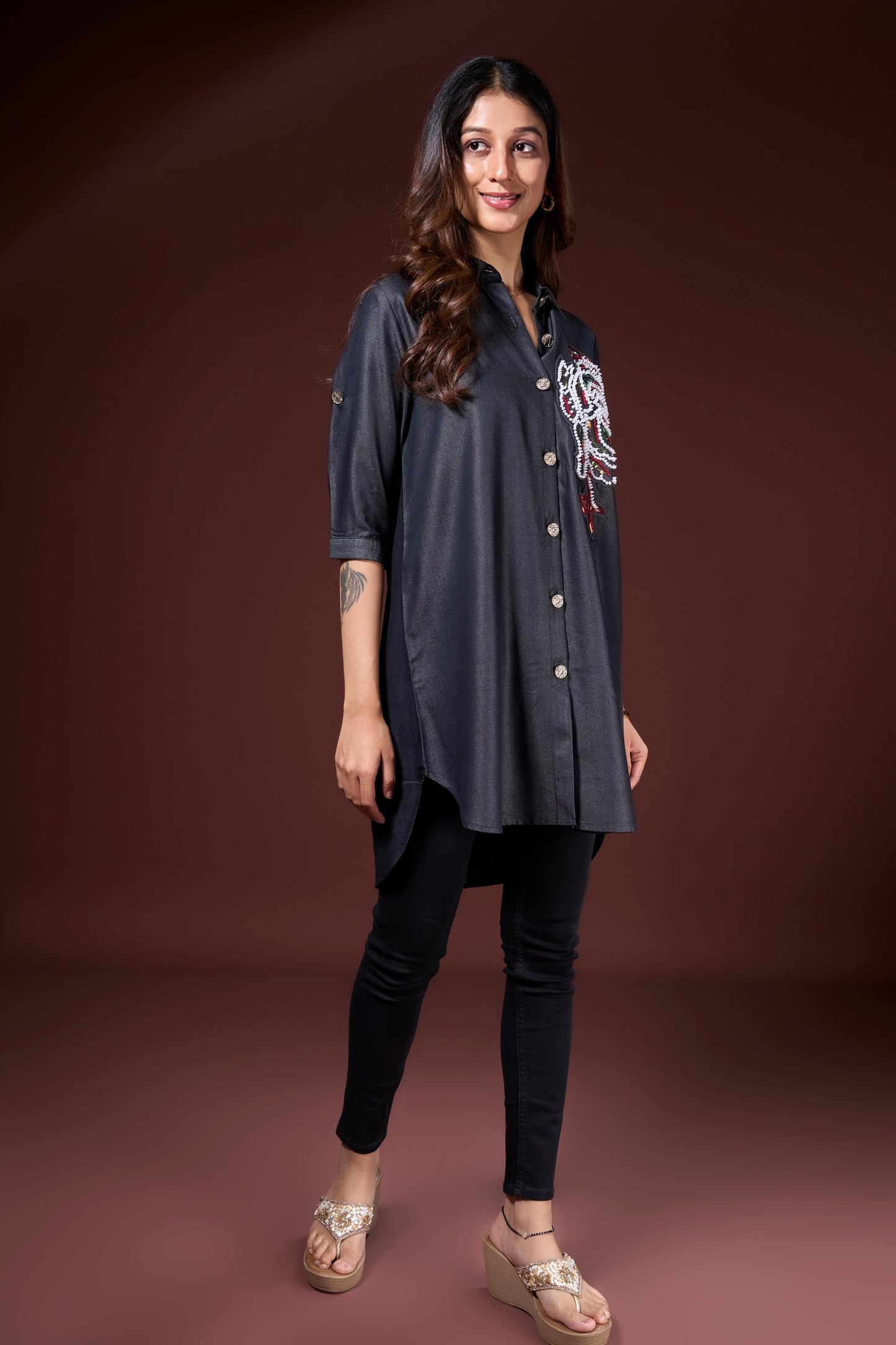 Embroidered Denim Tunic