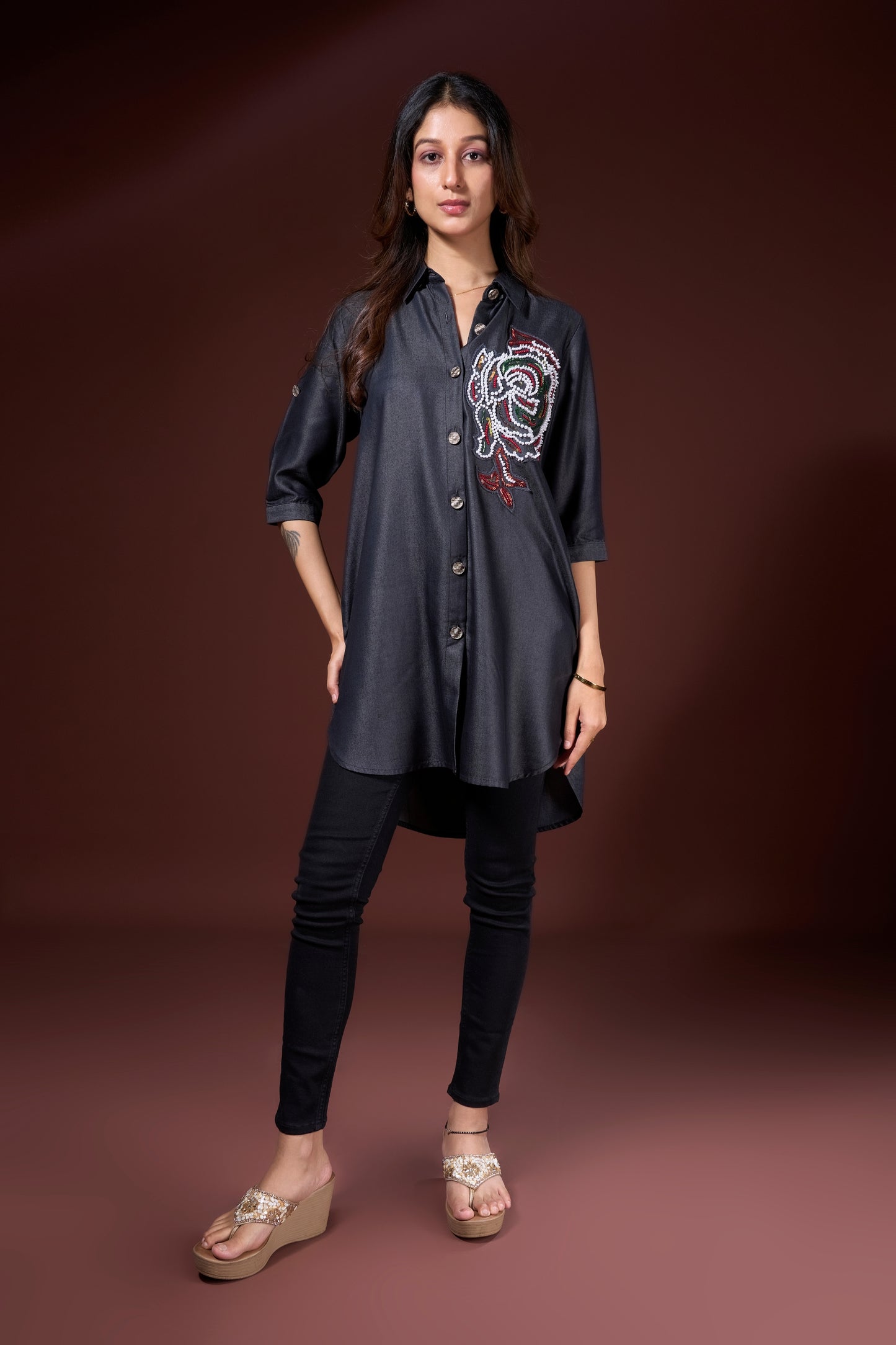 Embroidered Denim Tunic