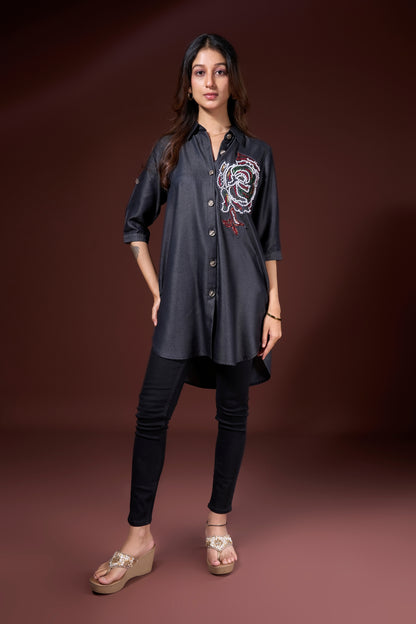 Embroidered Denim Tunic