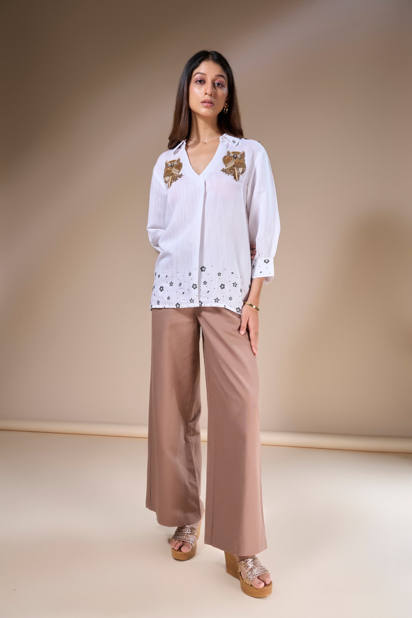 Off white Embroidered Owl Linen Shirt