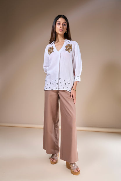 Off white Embroidered Owl Linen Shirt