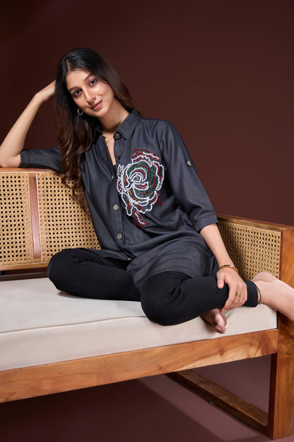Embroidered Denim Tunic