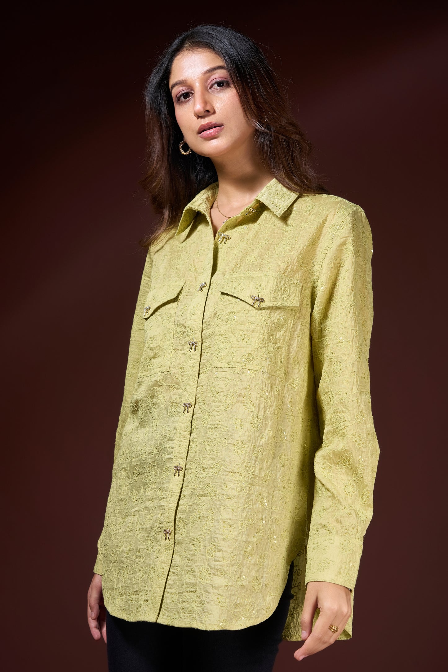 Embroidered Bow Detail Shirt
