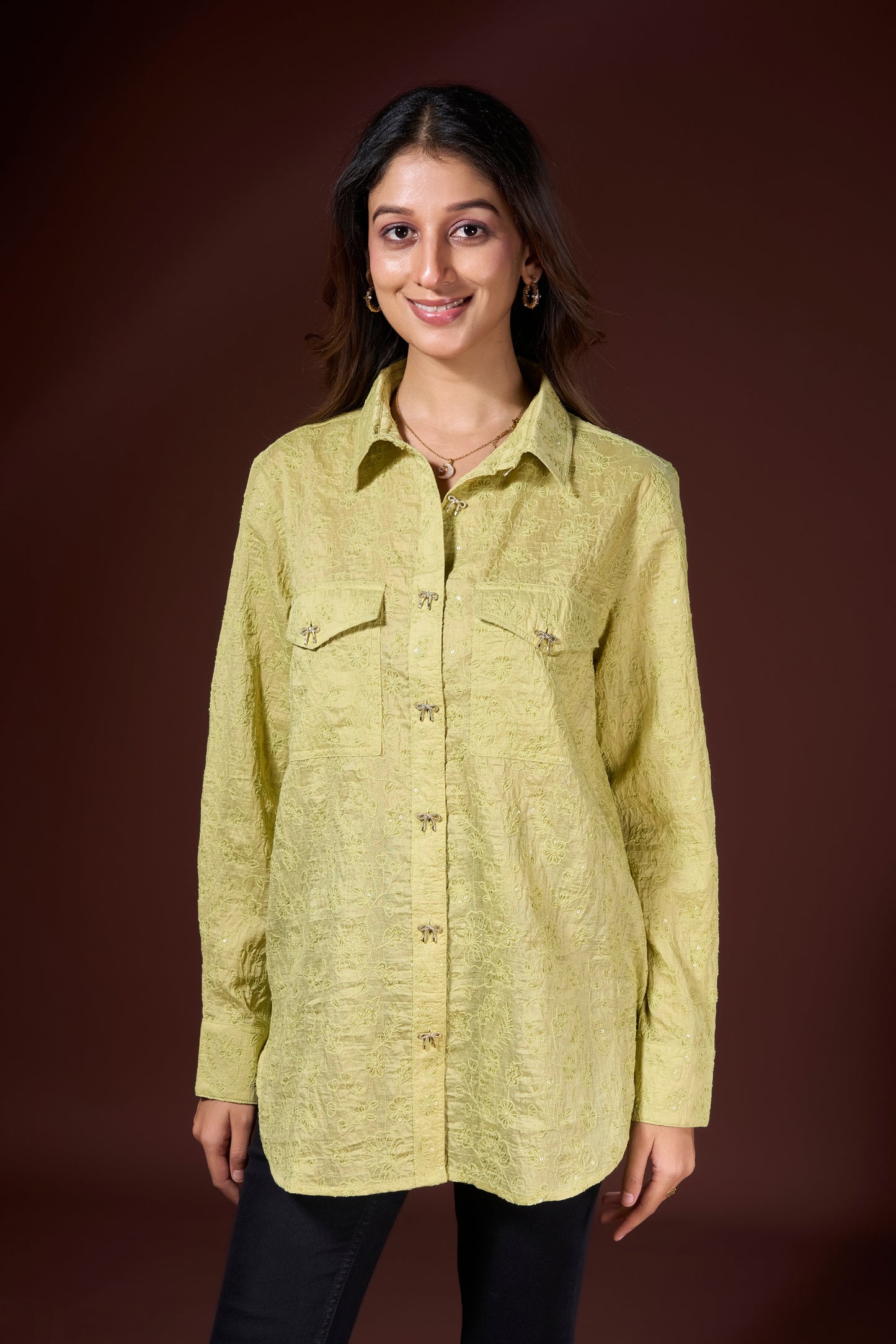 Embroidered Bow Detail Shirt