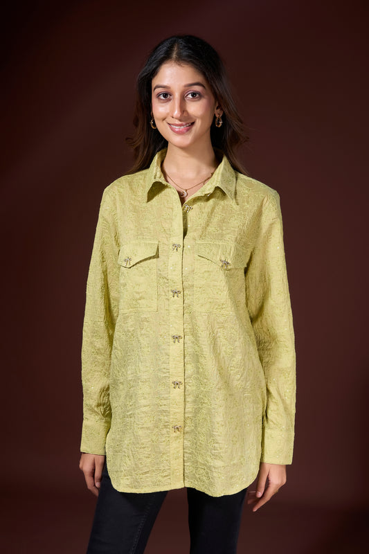 Embroidered Bow Detail Shirt