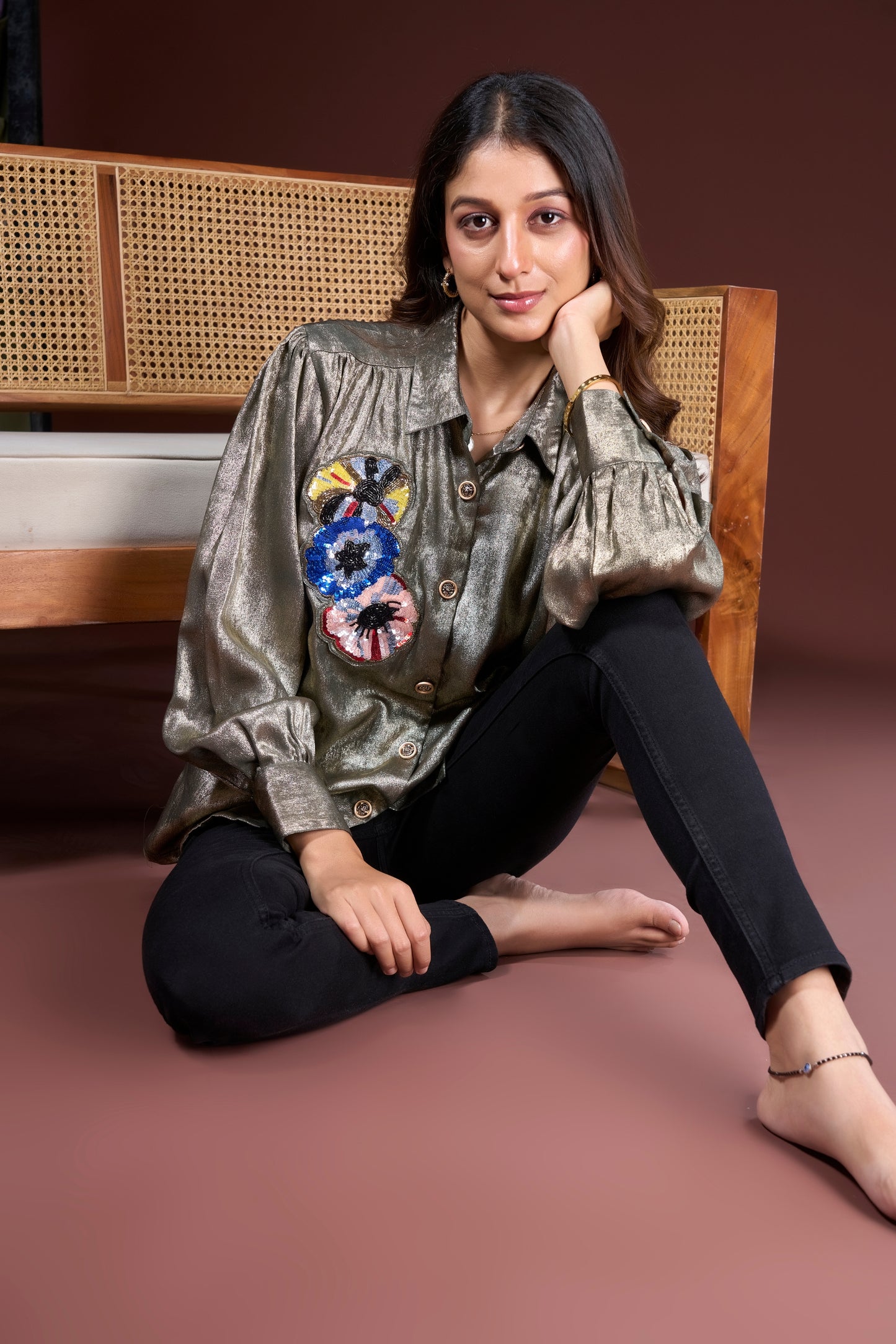Floral Sequin Detail Shirt