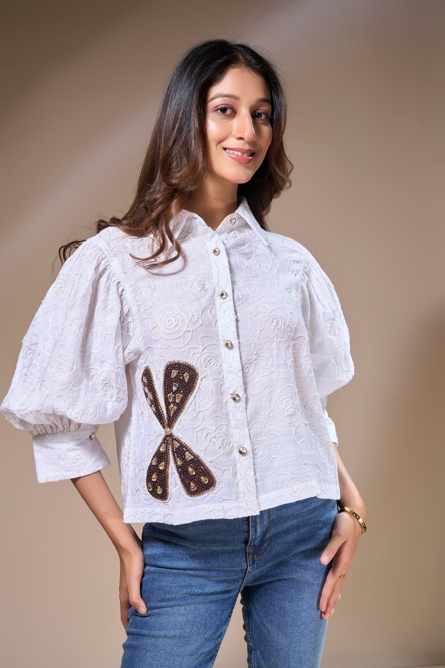 White Long Sleeve Contemporary Shirt
